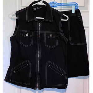 Rafaella Women's Sleeveless Shirt & Skirt‎ Zip Up Shirt Black Lightweight Size 8